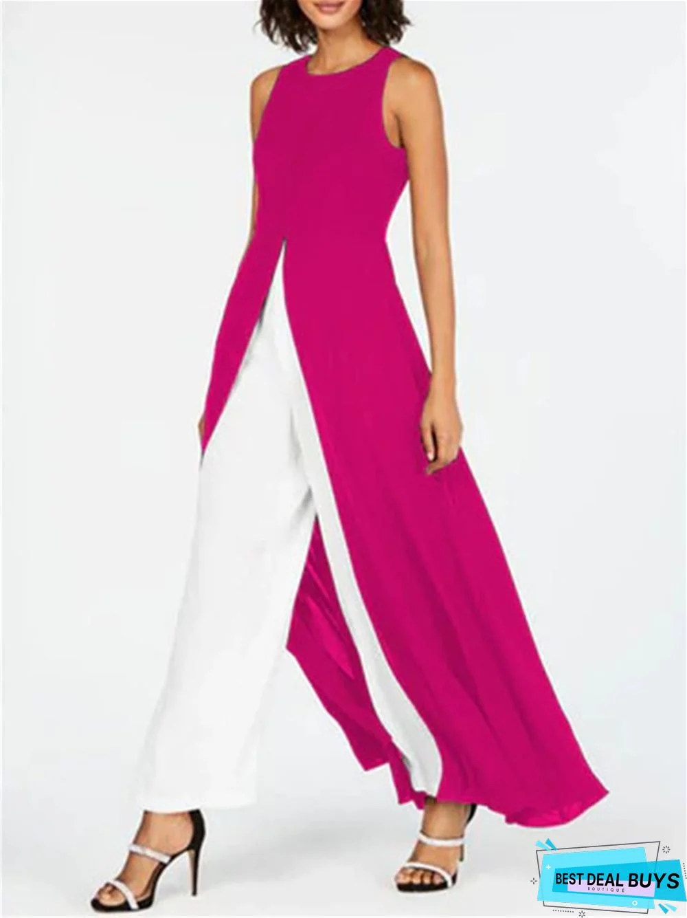 Sleeveless Body Shaping Black and White Contrast Dress Pants Suit