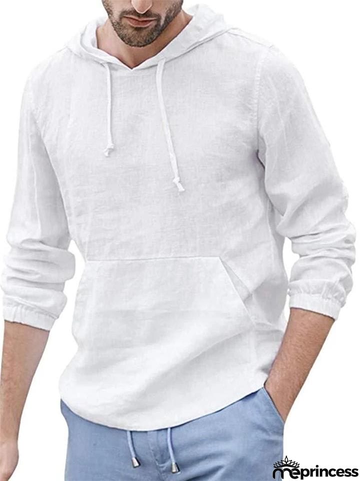 Casual Cotton Linen Long&nbsp;Sleeve Mens Lightweight Hoodie