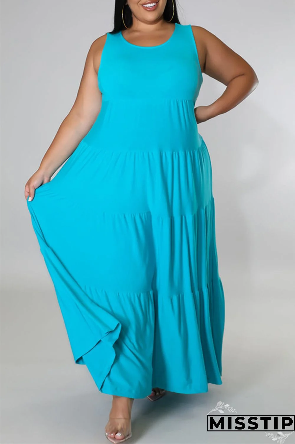 Black Fashion Casual Plus Size Solid Basic O Neck Vest Dress