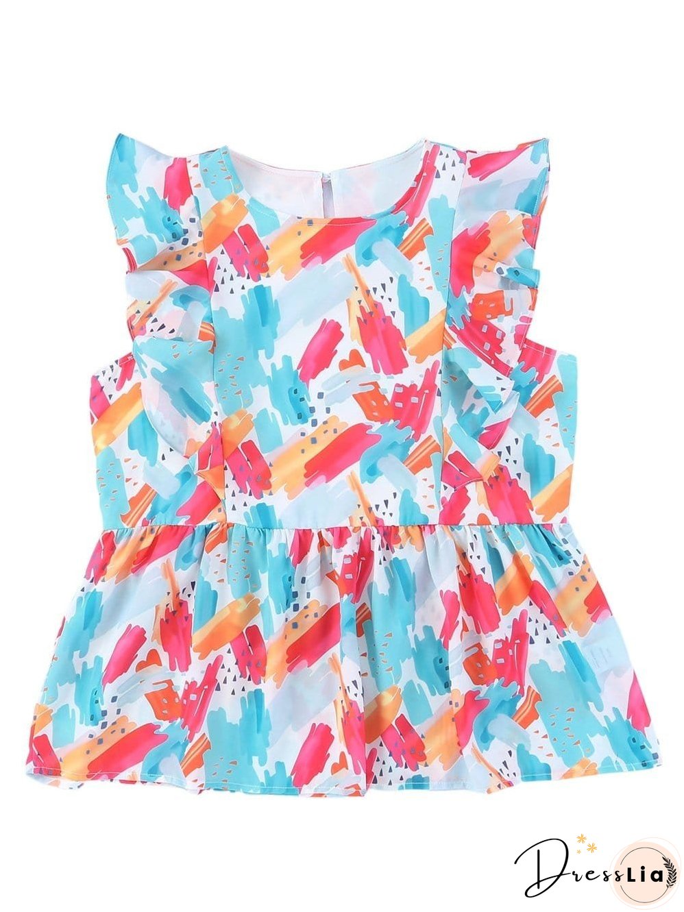 Dreamy Sky Brush Stroke Ruffle Peplum Blouse