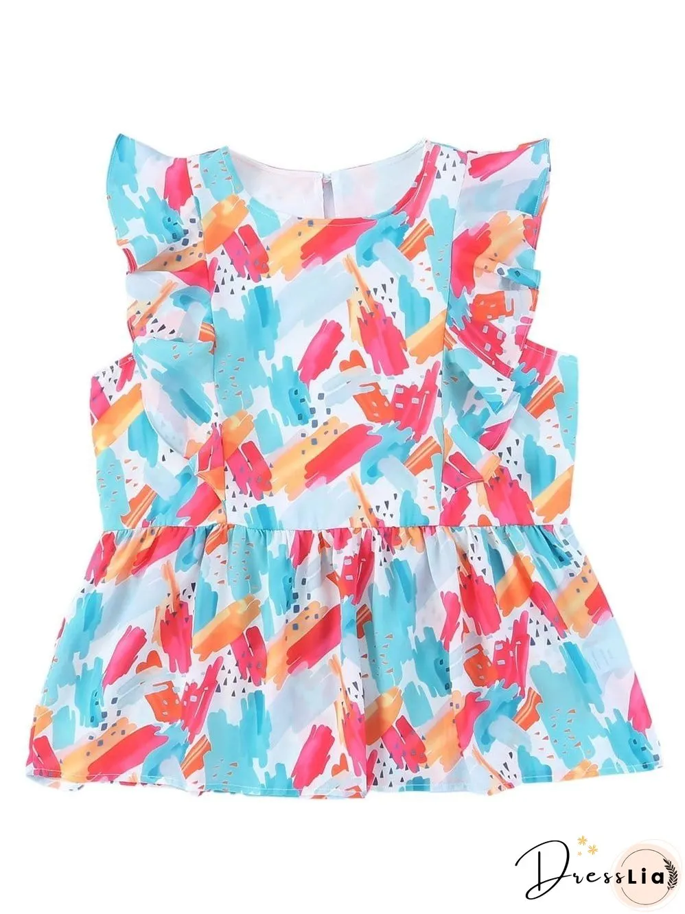 Dreamy Sky Brush Stroke Ruffle Peplum Blouse