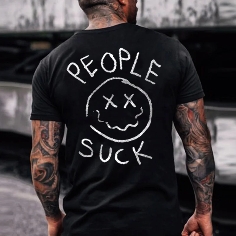 People Suck Letter Print Casual Shirt、、URBENIE