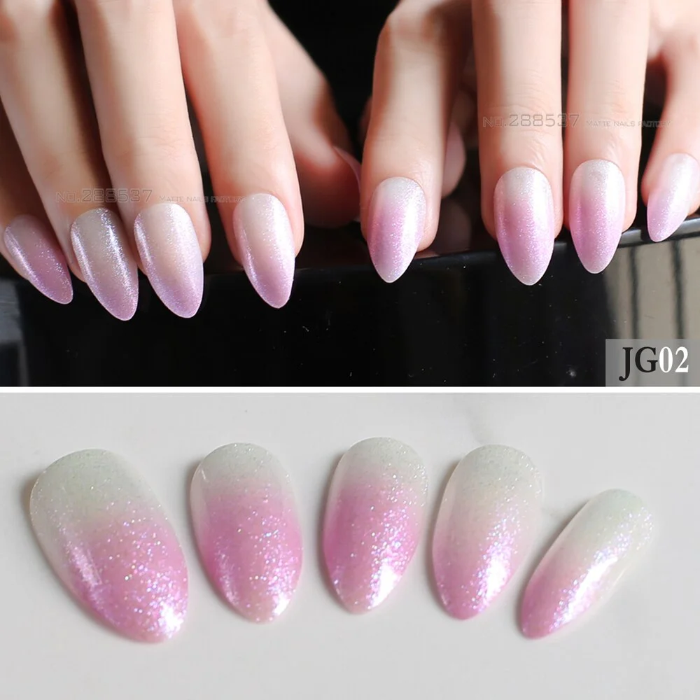 24pcs pink glitter gradient stiletto nails red medium Nude fake nails brown Translucent nature False nails Full Nail blue rose-Nail Inspo