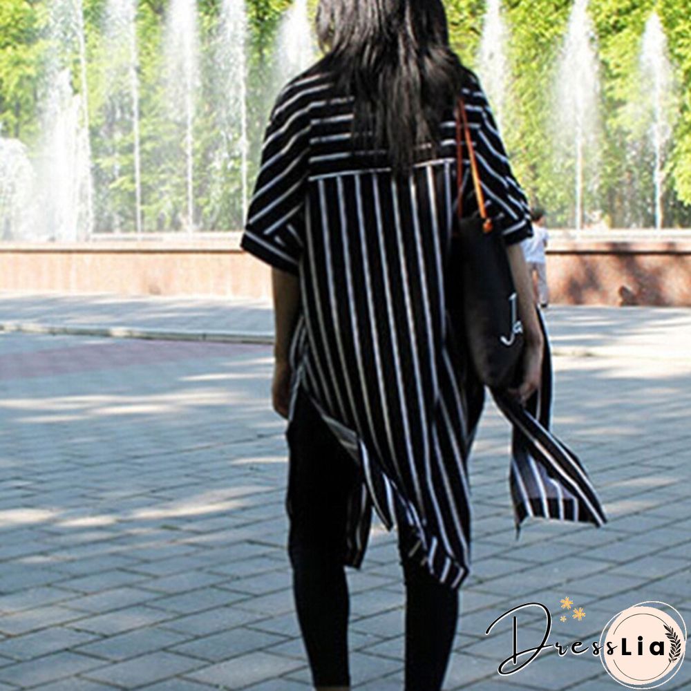 Women's Fashion Casual Spring Summer Striped Bat Sleeve Wide Loose Shirt