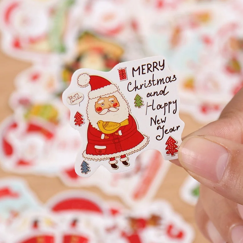 48PCS/Box Christmas Decorative Sticker Merry Santa Claus Shaped Stickers For Diy Scrapbook Diary Album Decoration Stationery