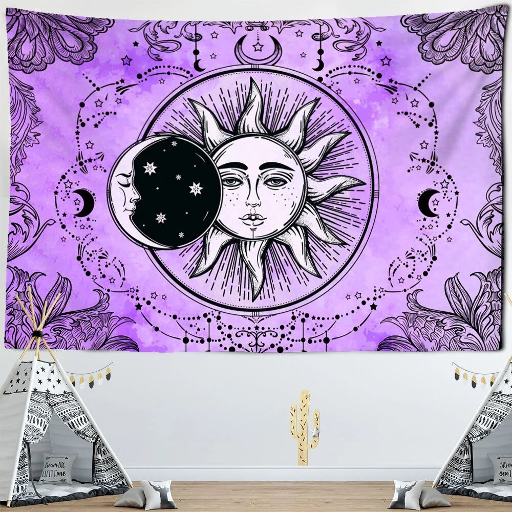 White Black Sun Moon Witchcraft Tapestry India Mandala Celestial Wall Hanging Hippie Wall Carpets Psychedelic Dorm Home Decor