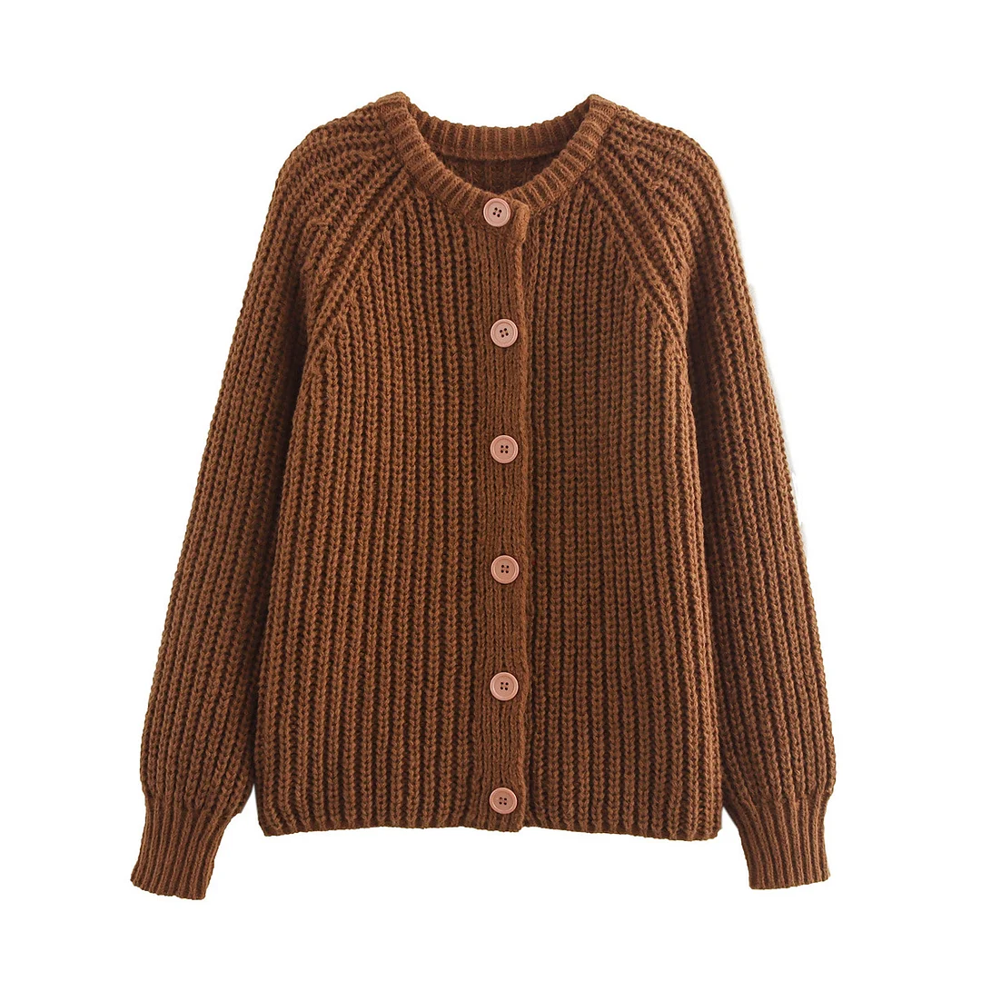 Nigikala Nigikala Women's Y2K2025 Autumn New Solid-Colored Cardigan Long-Sleeved Knitted Sweater Coat Women B66021