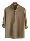 Men's Casual Loose Solid Color Cotton Linen Long Sleeve Shirt