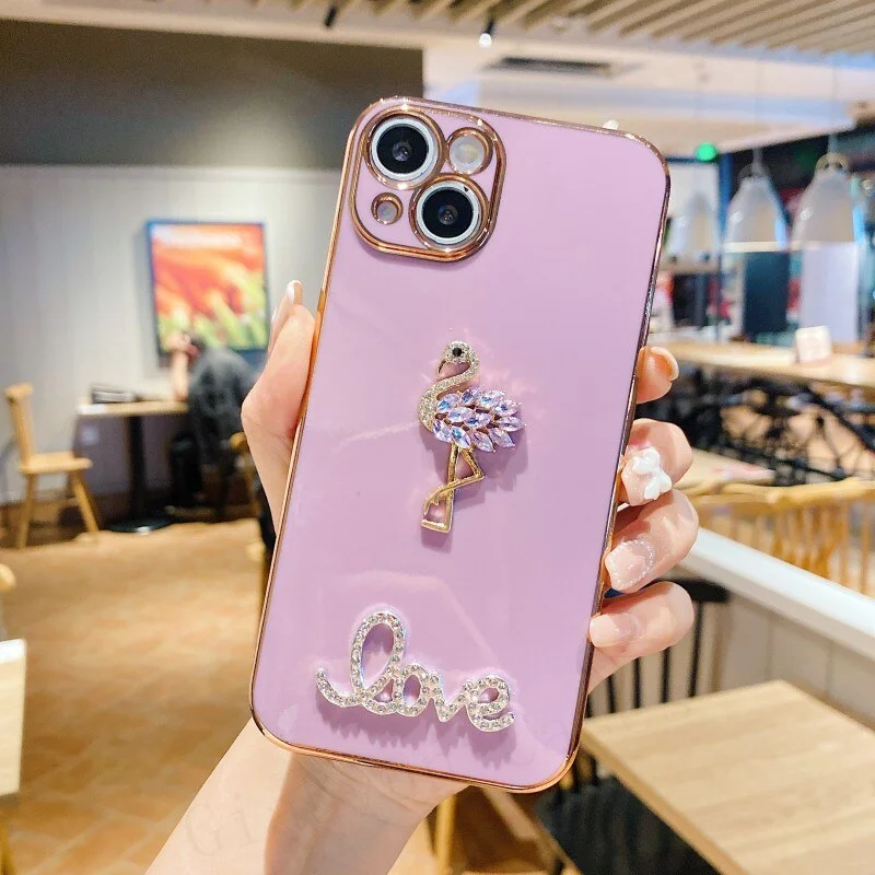 Nigikala Crystal Flamingo Plating Soft Case For iphone 13 12 Pro Max MiNi 11 Pro X XS XR 6 S 7 8 Plus SE Phone Cover