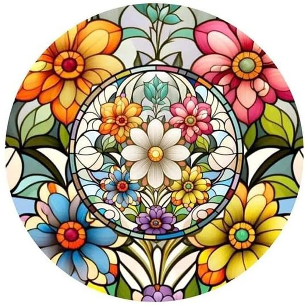 Partial AB Diamond Painting - Full Round Drill - Stained Glass Flower(Canvas|45*45cm)