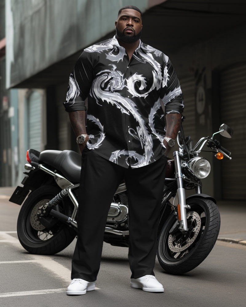 Men's Big & Tall Fashion Textured Print Long Sleeve Lapel Shirt 2-Piece Set