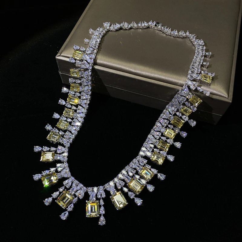 100% 925 Sterling Silver Sparkling Topaz Full High Carbon Diamond Bridal Necklace Earrings Sets Wedding Party Fine Jewelry