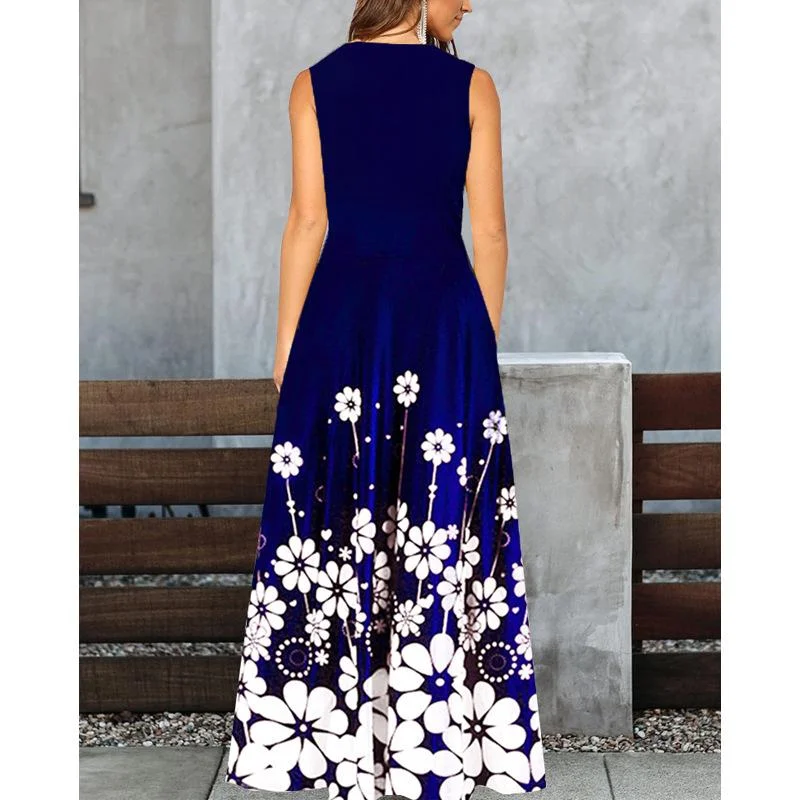 Printed sleeveless fashion round neck dress