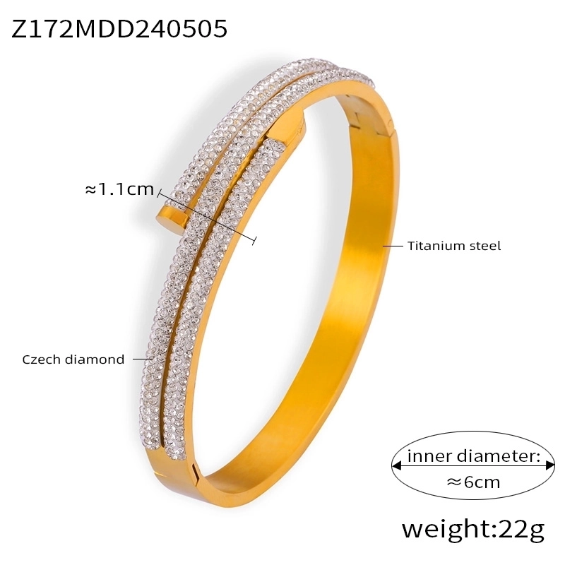 Casual Elegant Minimalist Geometric 304 Stainless Steel 18K Gold Plated Rhinestones Bangle In Bulk