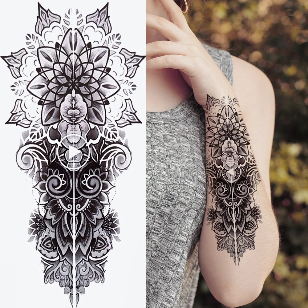Realistic Fake Wolf Temporary Tattoo For Women Men Adult Black Forest Tattoos Sticker Compass Lion Skeleton Tribal Tatoo Paper