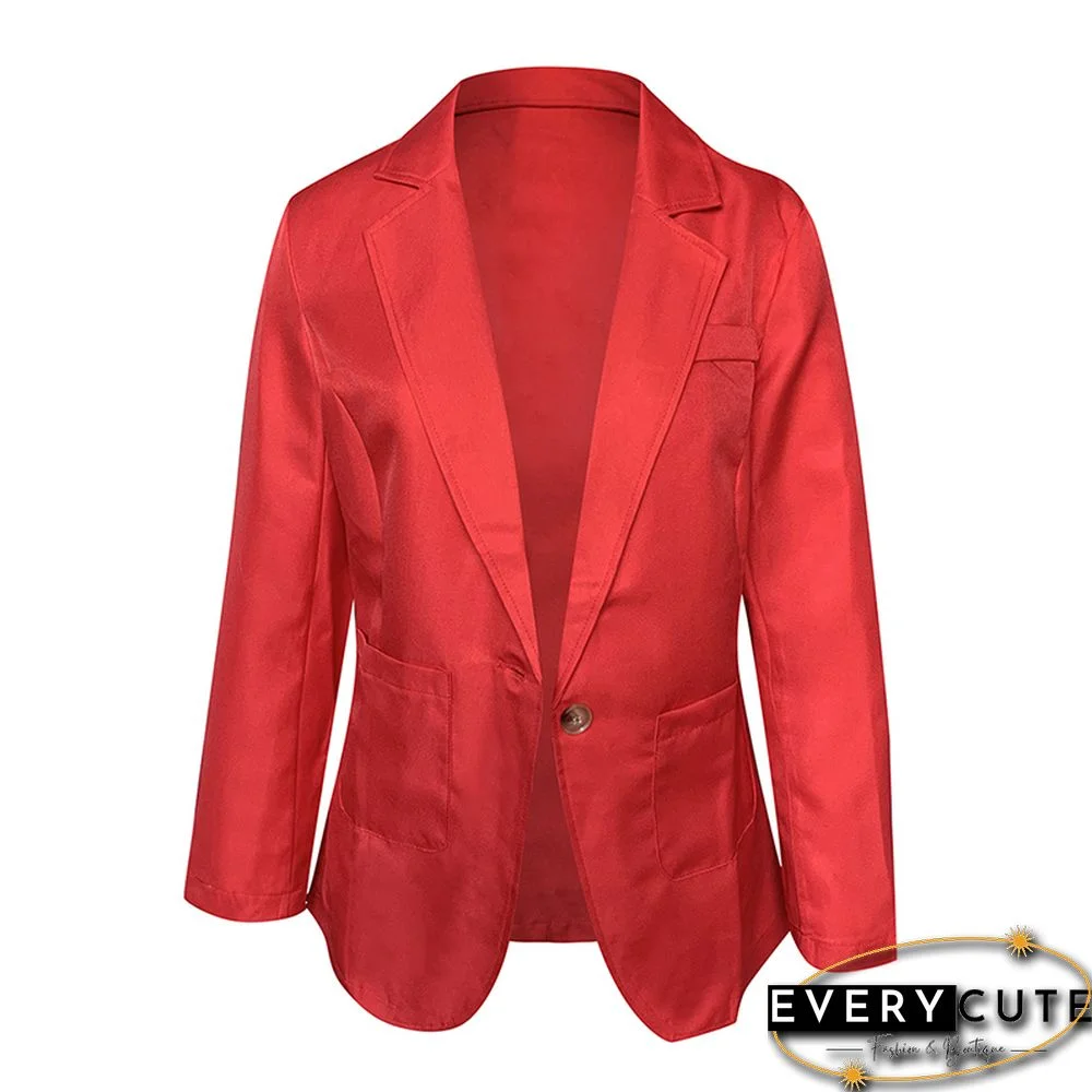 Red Single Button Slim Fit Blazer