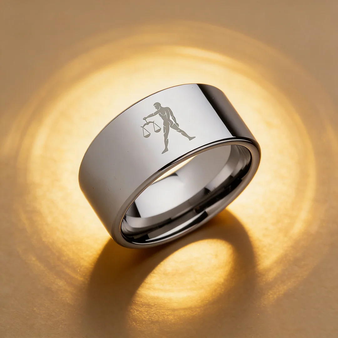 4MM 6MM 8MM 10MM Silver Flat Tungsten Wedding Bands Zodiac Libra Laser Couple Tungsten Carbide Rings