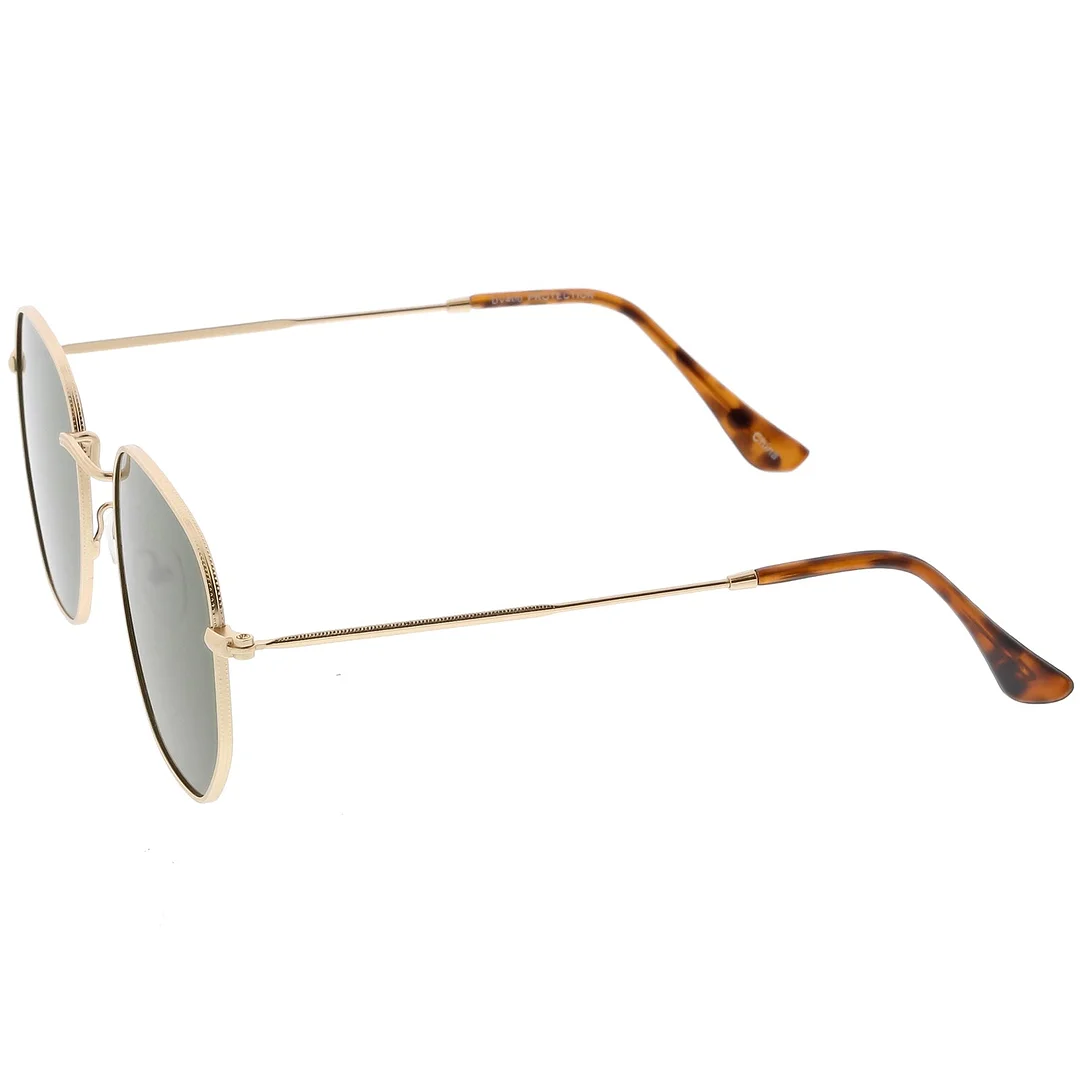 Large Metal Hexagonal glasses Slim Arms Neutral Colored Flat Lens 54mm