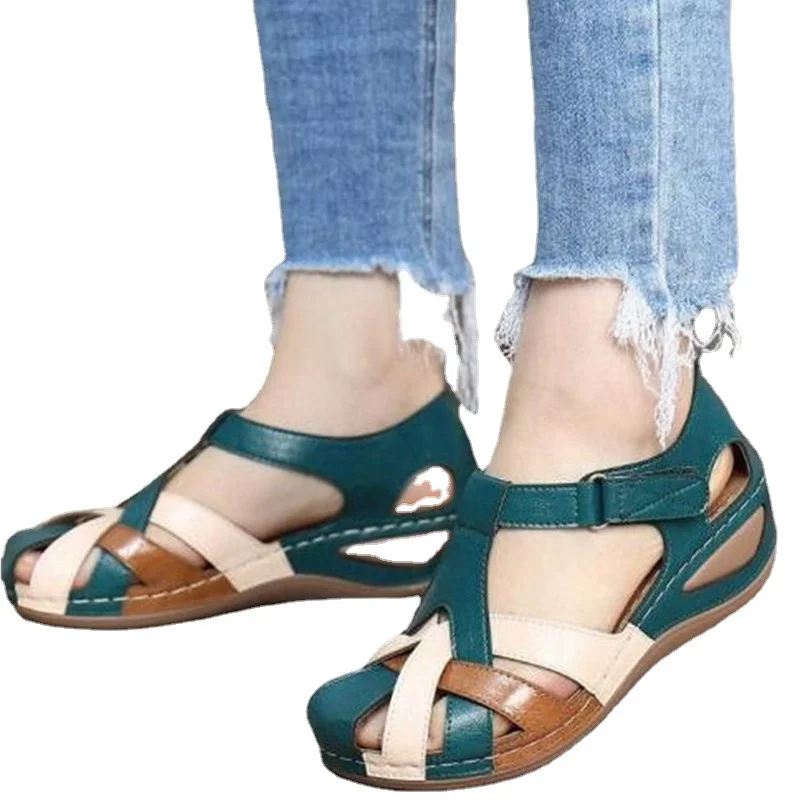Yyvonne 2025 Women's Sandals Line Light Soft Base Large Cross-Holding Round Head And Sandals Woman