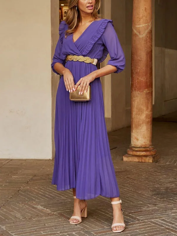 pleated ruffle waist elastic women's dress
