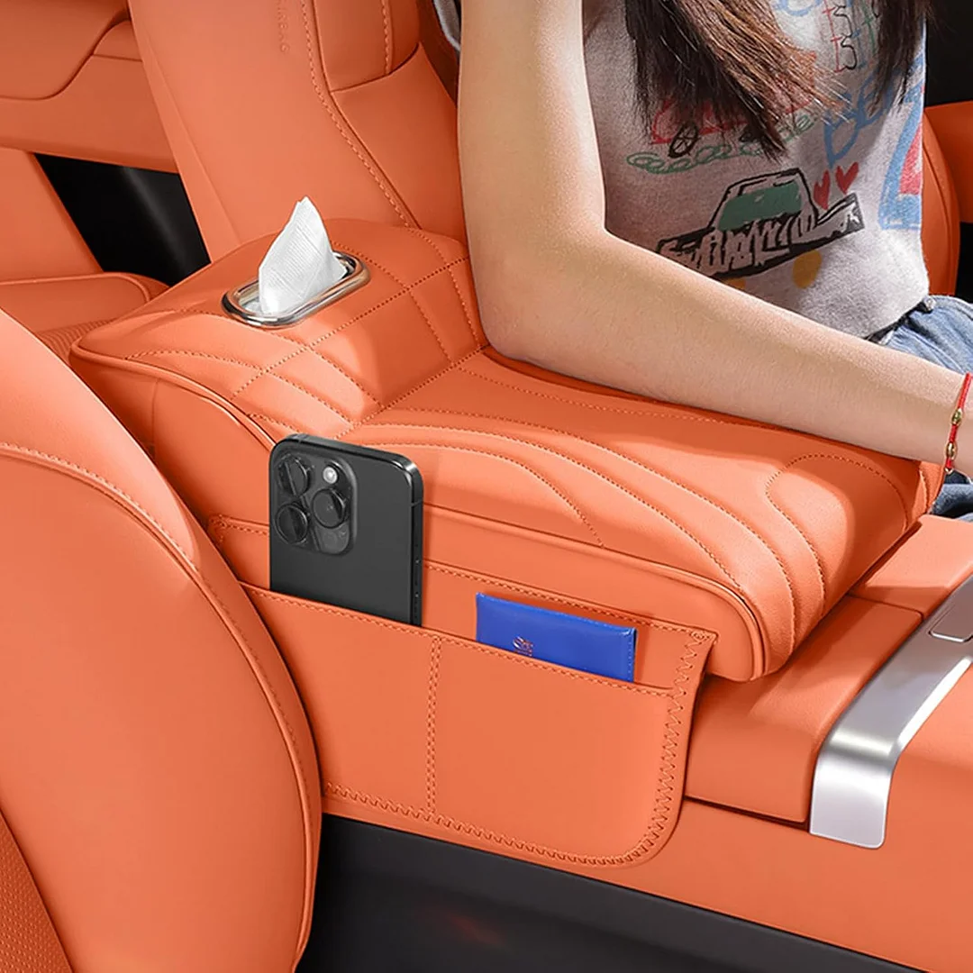 Memory Foam Car Armrest,Vehicle Armrest Box,Car Armrest Storage Cover,Arm Rest Cushion Booster Pad Center Console Cover (Orange)