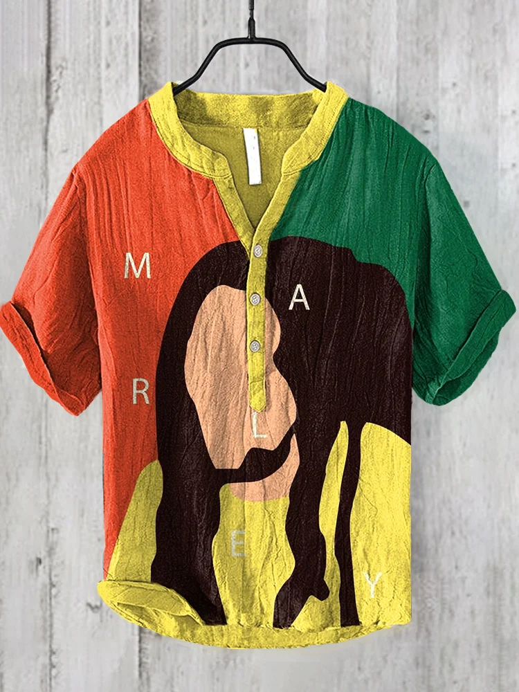 Bob Marley Art Print Linen Blend Casual Shirt