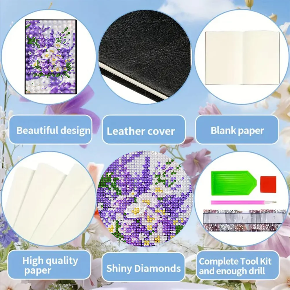 5D DIY Flower Diamond Art Painting Notebook Kit Crystal Notepad Sketchbook Gifts
