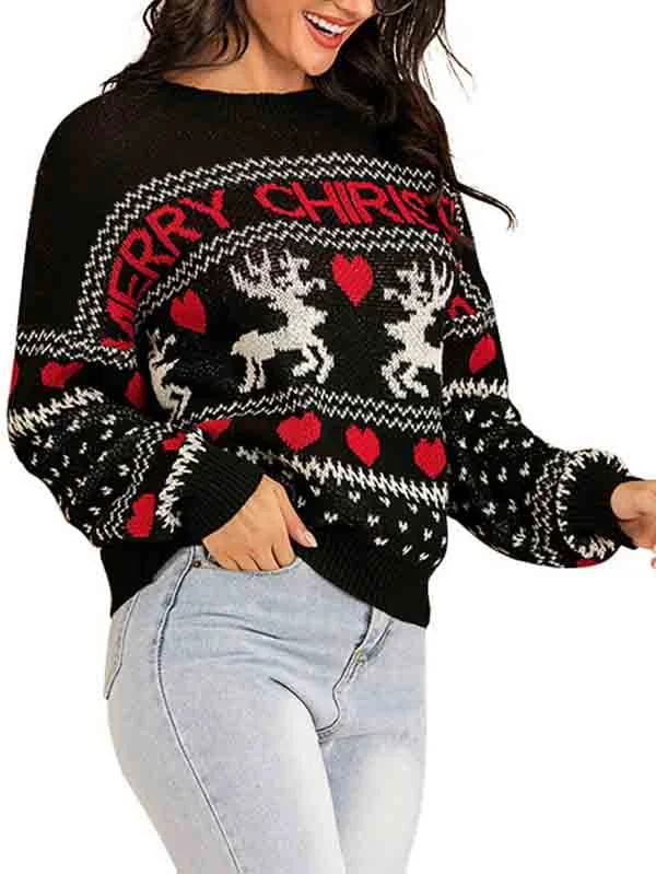 Merry Christmas Reindeer Ugly Sweater For Women-elleschic