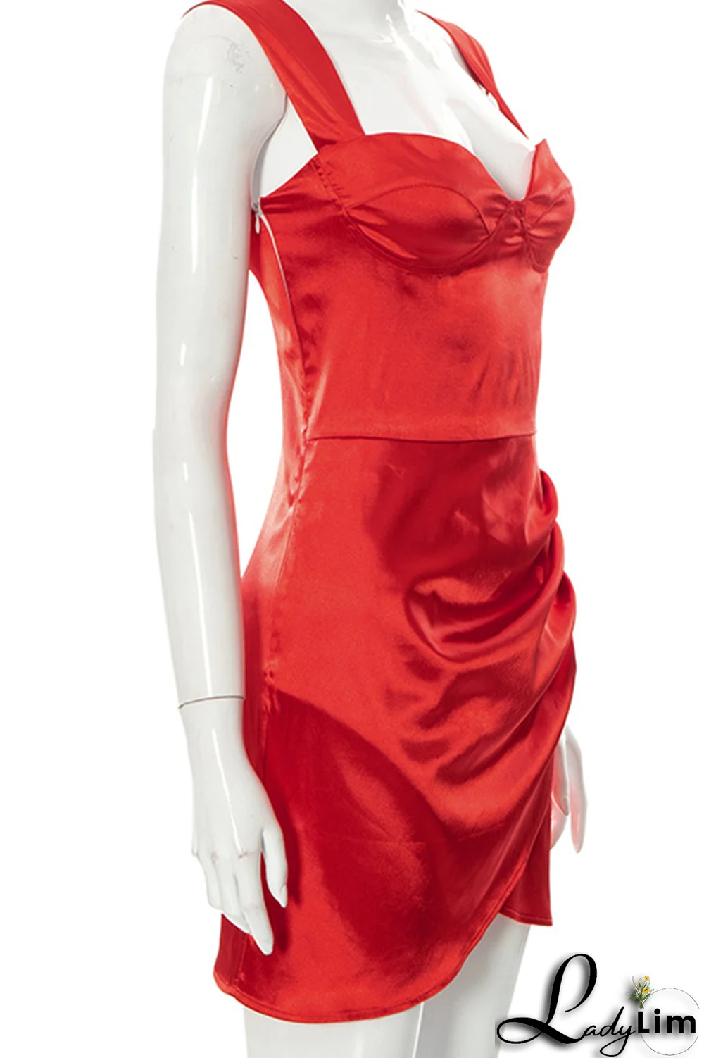 Red Sexy Solid Split Joint Square Collar Pencil Skirt Dresses