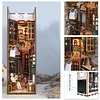 Difficulty: ⭐⭐⭐---Old Times of City, 3D Wooden Puzzle Dollhouse&Bookend with Sensor Light, DIY Book Nook Puzzle for Bookshelf