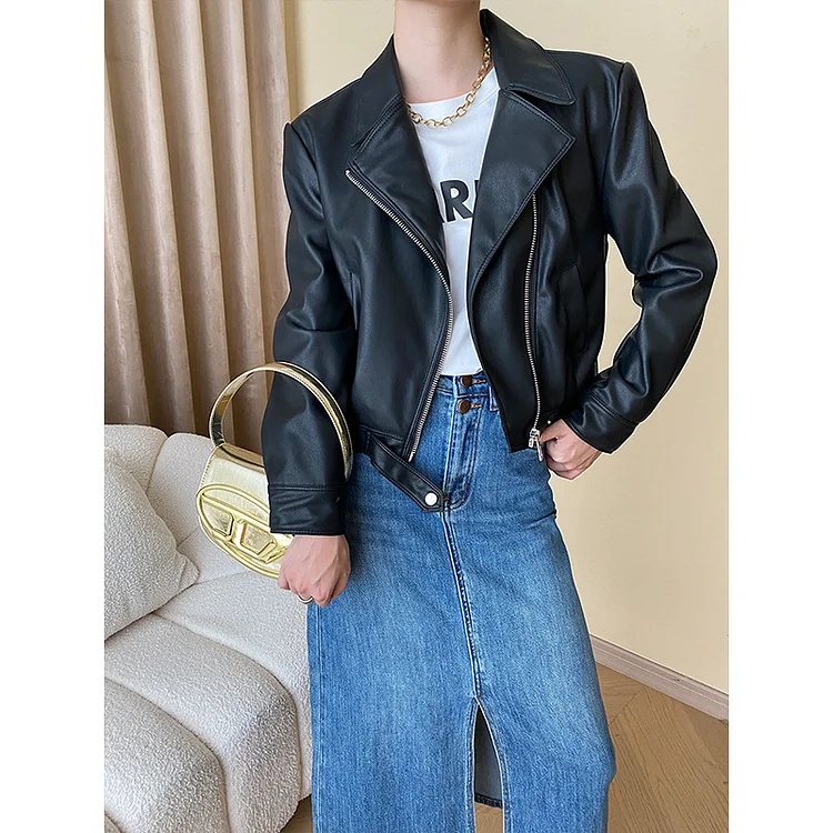 Punk Style Zipper Long Sleeve Leather Jacket - yankia