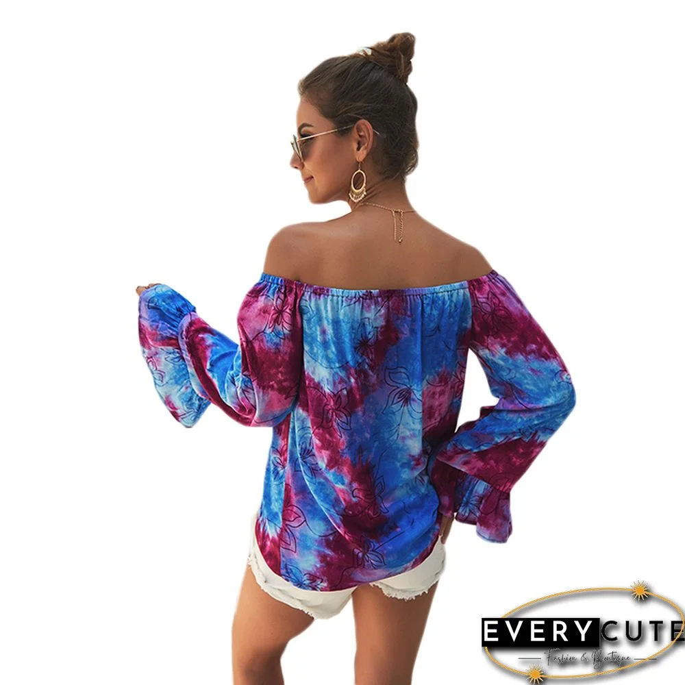 Red Print Tie Dyed Off Shoulder Blouse