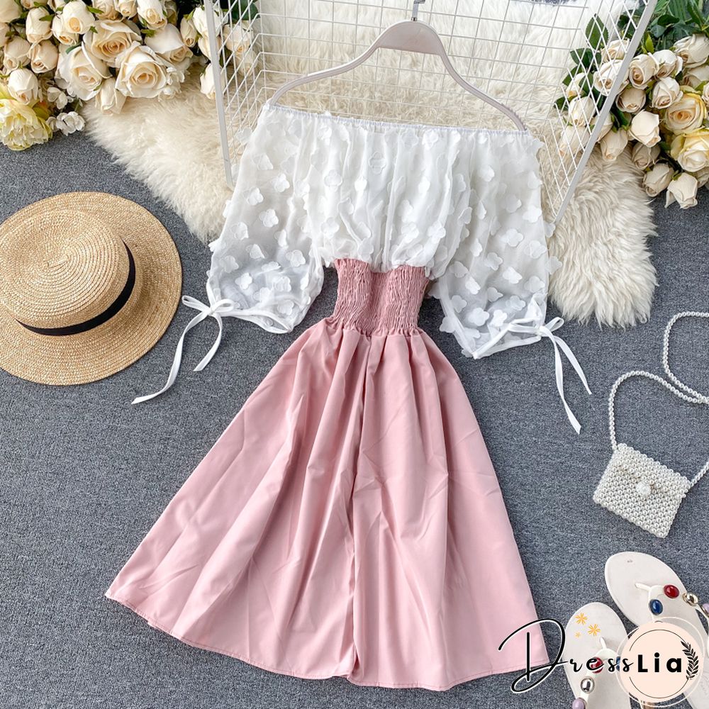 Sexy Off Shoulder Patchwork Summer Short Dress Party Flower Chiffon Slim Waist Lace Up Women Casual A-Line Beach Dress
