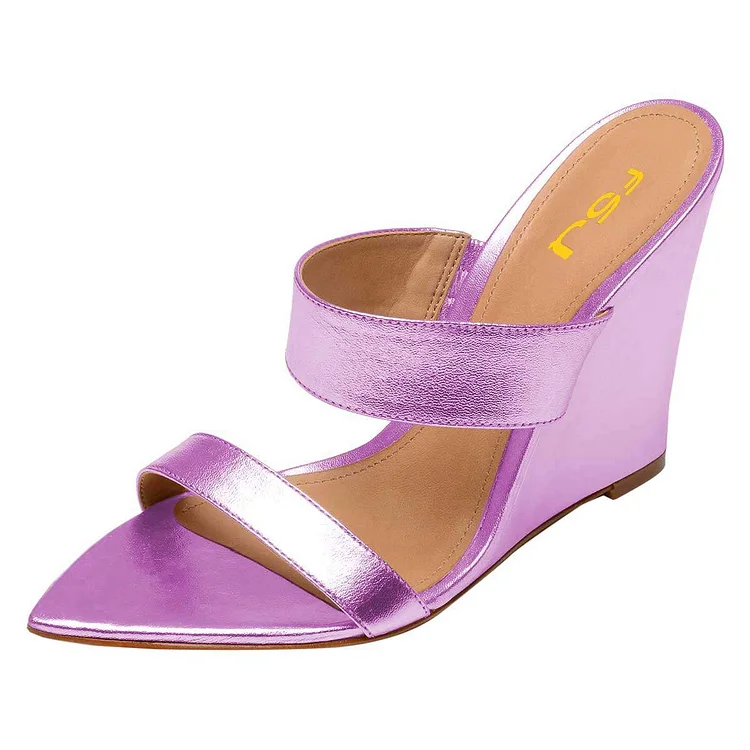 Purple Wedge Heels Mule Sandals |FSJ Shoes