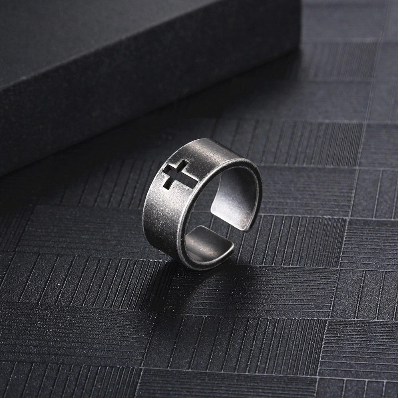 Hip-Hop Retro Solid Color 304 Stainless Steel Hollow Out 18K Gold Plated Men's Rings