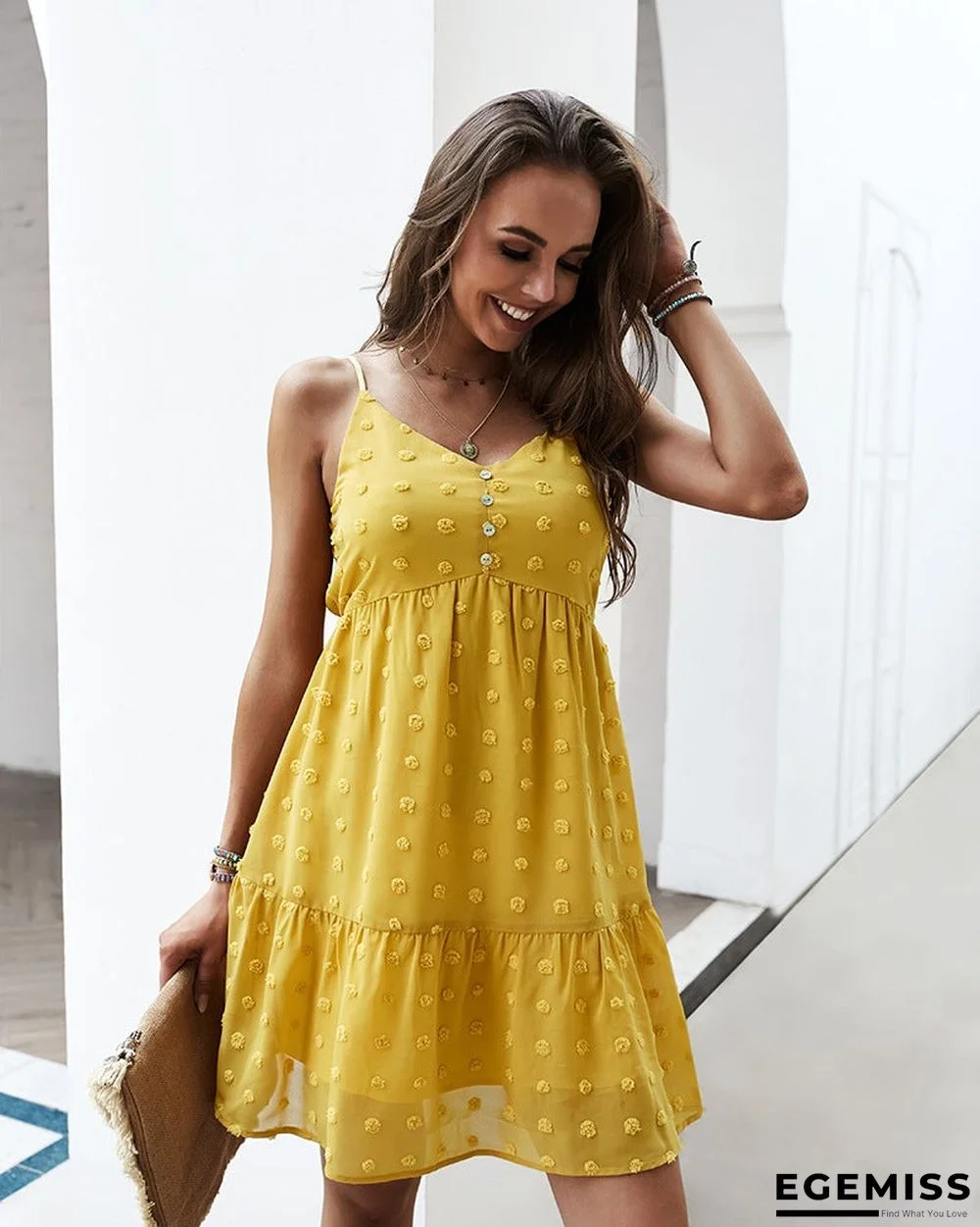 Women's Suspender Dress V-neck Sexy Casual Skirt Swing Skirt | EGEMISS