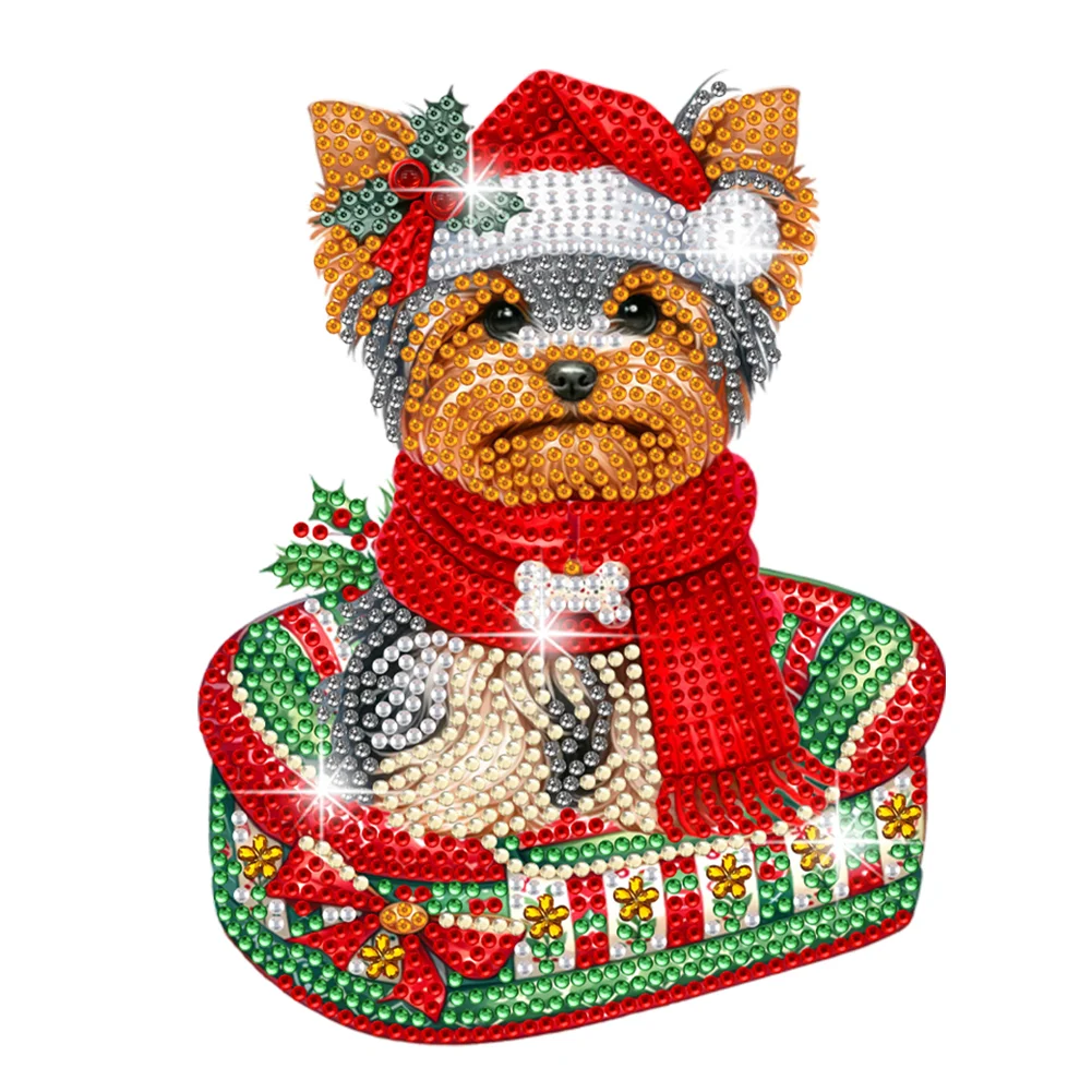 DIY Xmas Shaking Head Yorkshire Terrier Acrylic Desktop Diamond Painting Art Kits for Kids