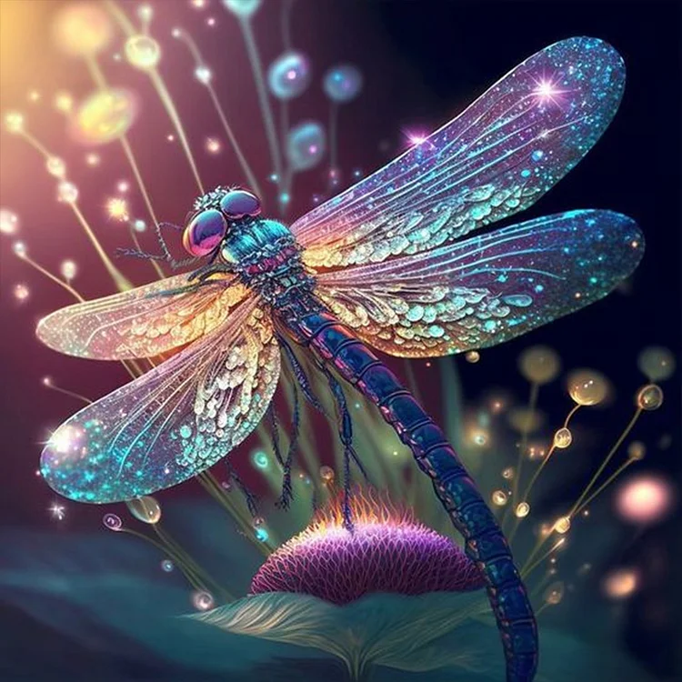 Glowing Dragonfly 30*30CM (Canvas) Full Round Drill Diamond Painting gbfke