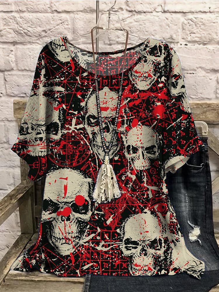 Women Half Sleeve Scoop Neck Graphic Red Women Tops