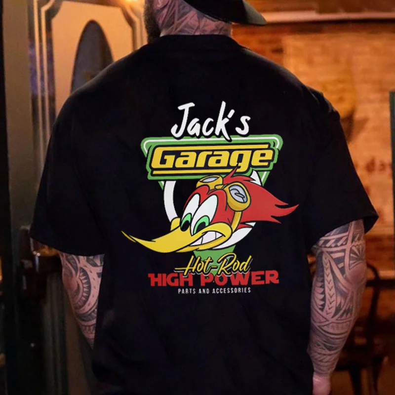 JACK'S GARAGE HOT ROD Bird Black Print T-shirt