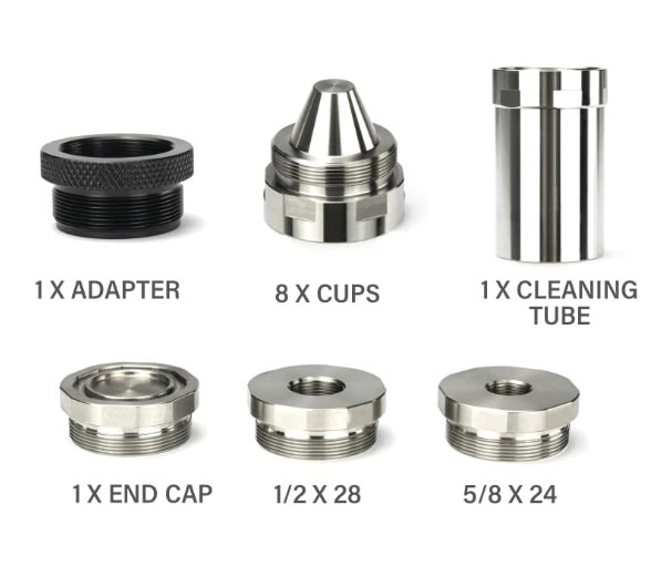 Car Screw Kit 7'L 1.5'' OD Dodecagonal Stainless Steel 17-4 Modular Solvent Trap kit Tube 1.375x24, 5/8x24+1/2x28 Screw