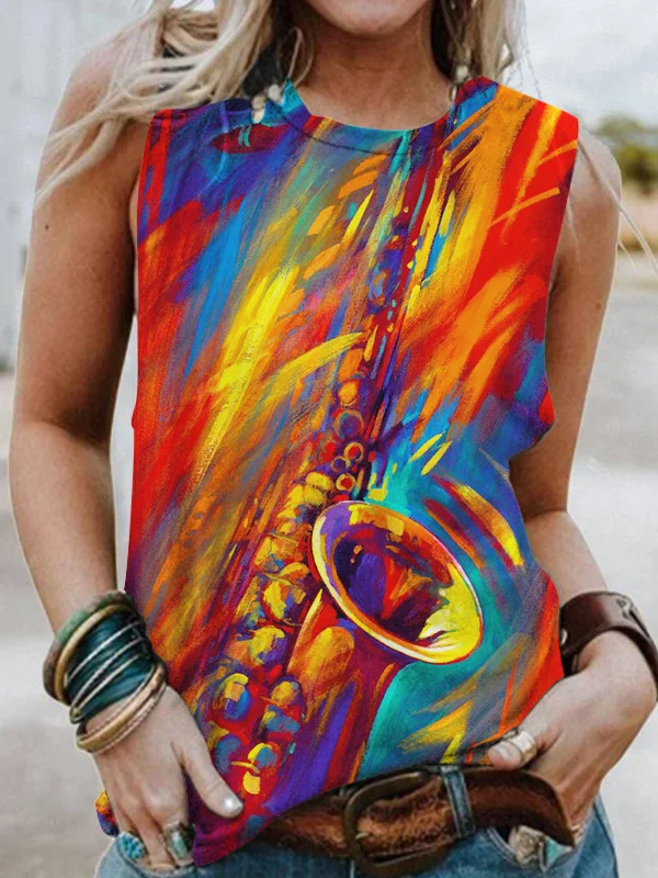 Jazz Sax Art Comfy Casual Tank Top