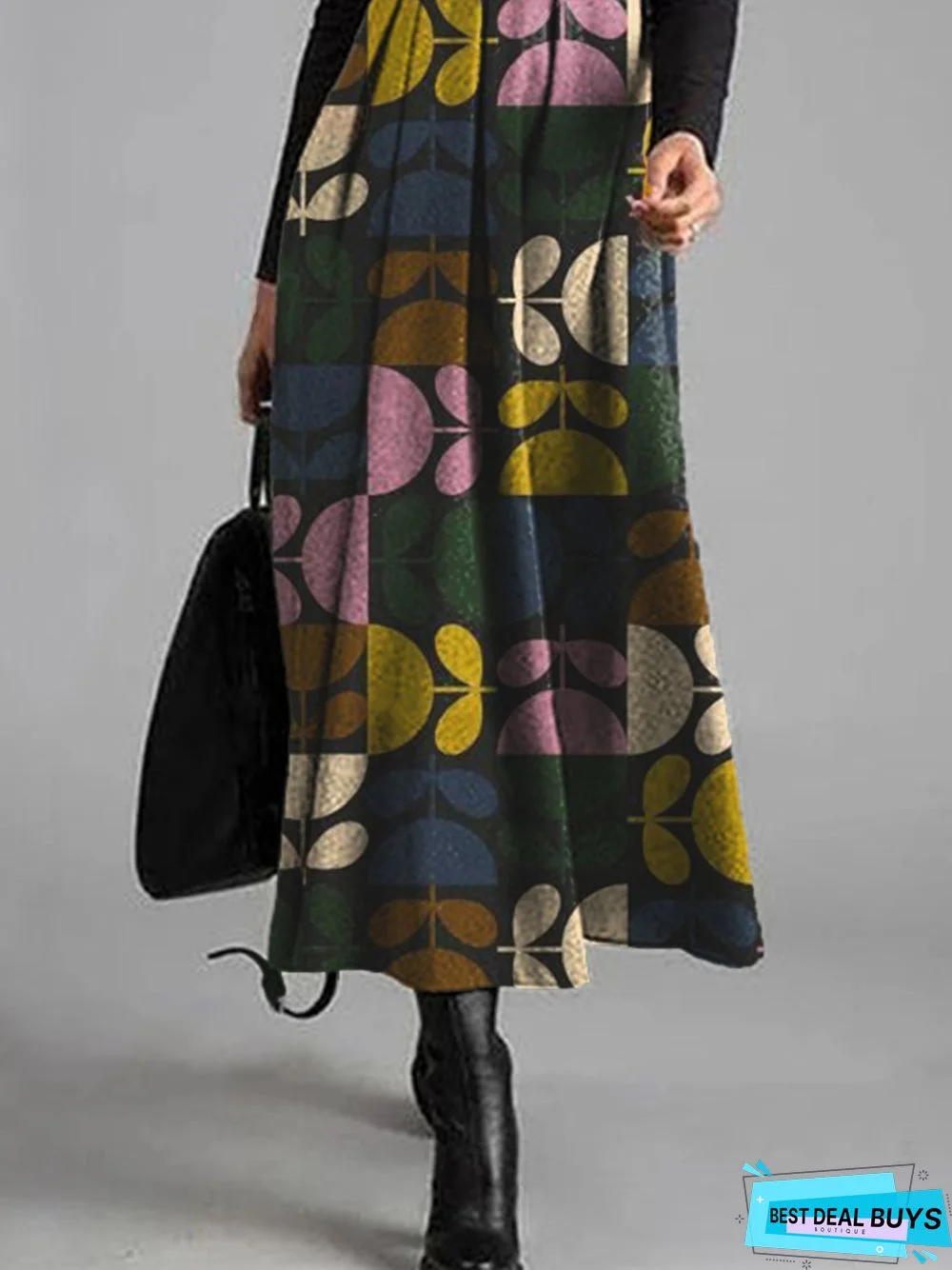 A-Line Vintage V Neck Knitting Dress