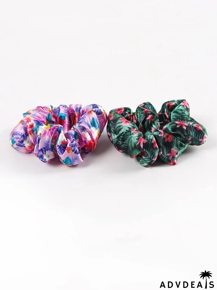 2pcs Flower Print Scrunchie