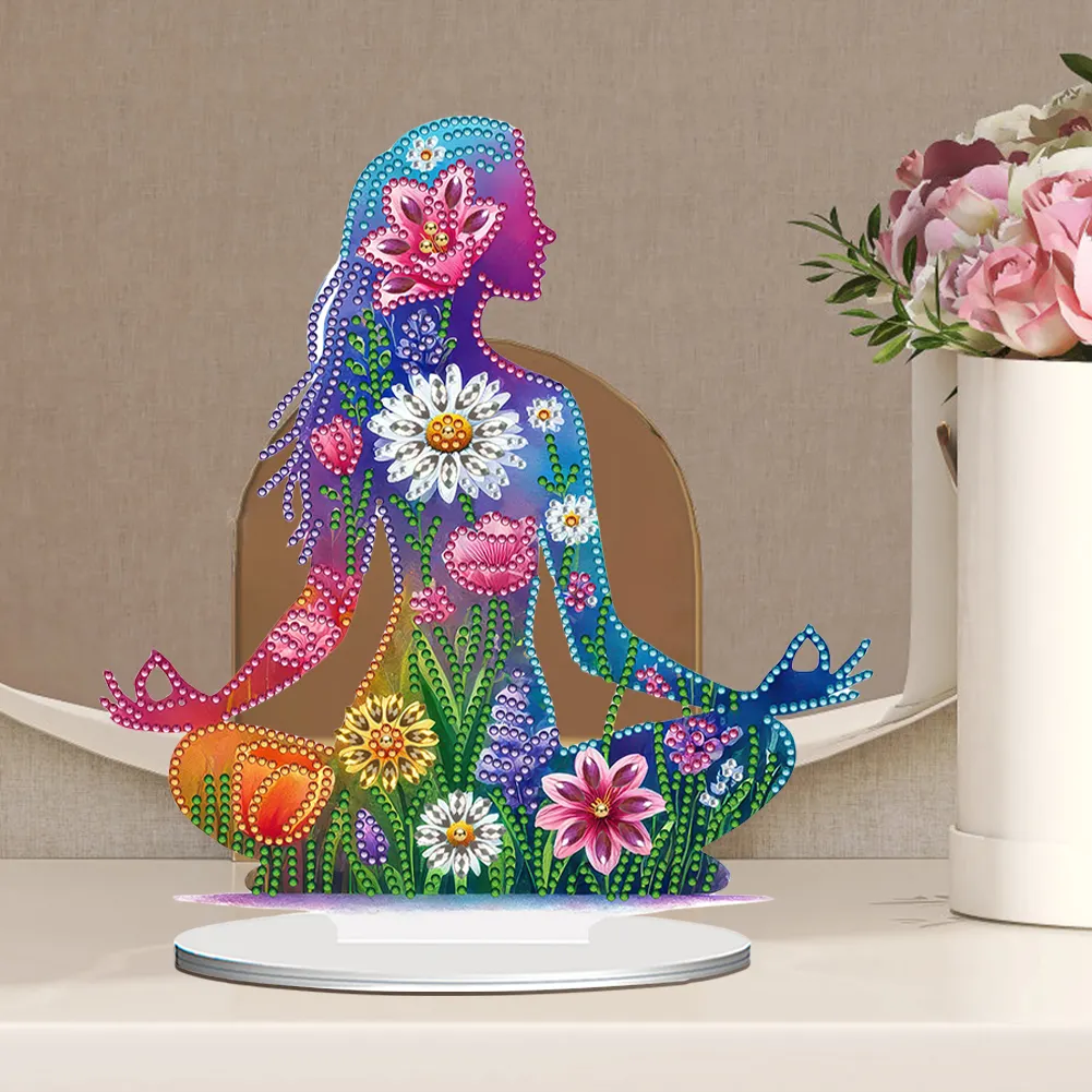 5D DIY Acrylic Special Shape Sitting Yoga Woman Diamond Painting Desktop Ornaments