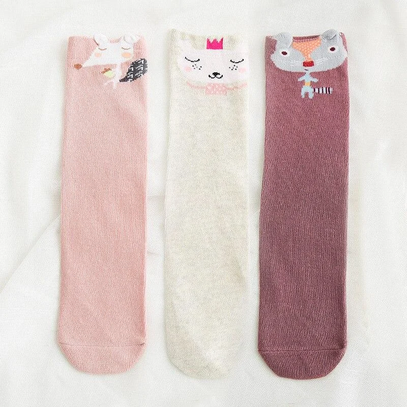 YWHUANSEN 3 Pairs/lot Spring Autumn Winter Cartoon Knee High Socks Baby Girls Cotton Boy's Long Sock Winter Infant Leg Warmers