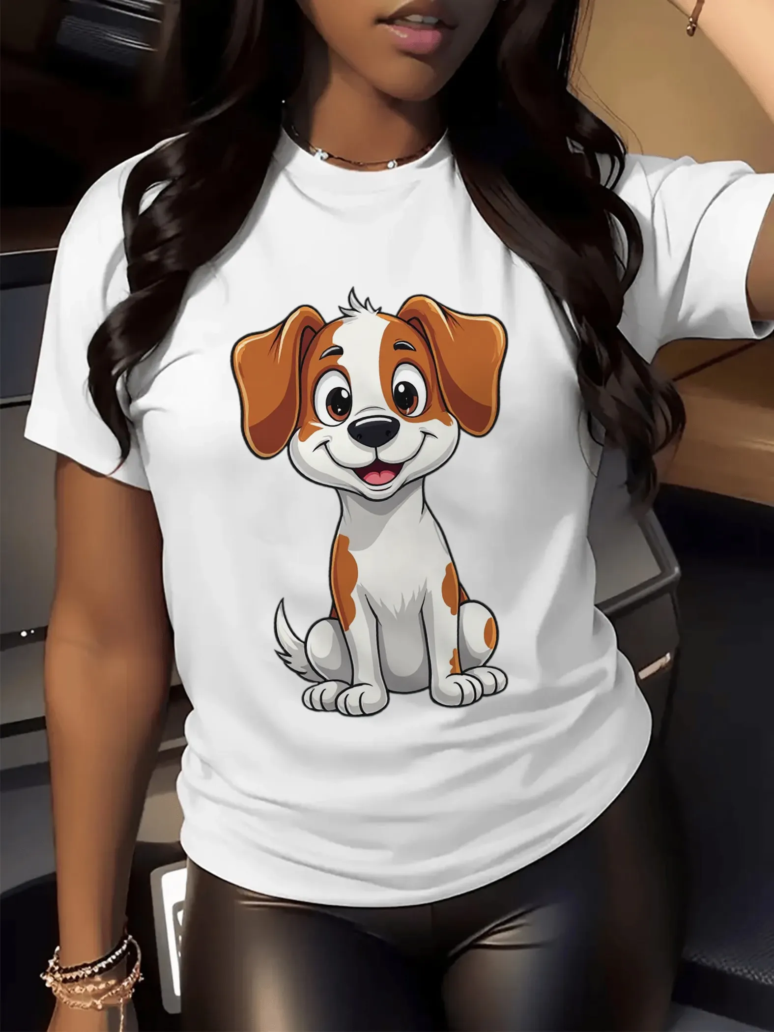 Cute Cartoon Dog Print T-Shirt Women Casual Short Sleeve Tops | 168DEAL