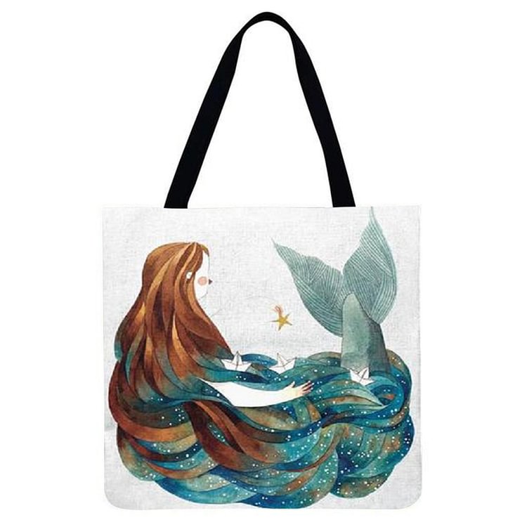 Linen Tote Bag - Mermaid Lady
