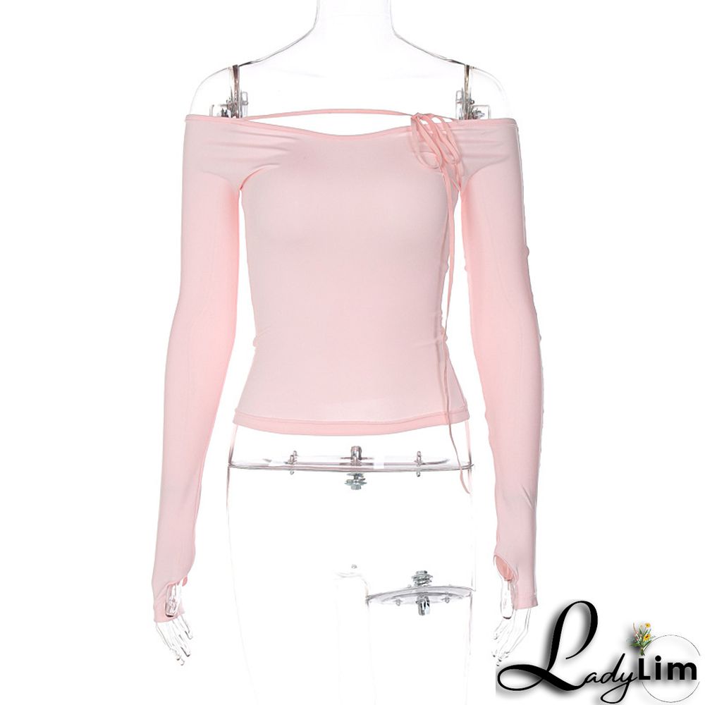Spring Ladies Off Shoulder Fashion Street Slim Fit Basic Shirt T-Shirt Tops