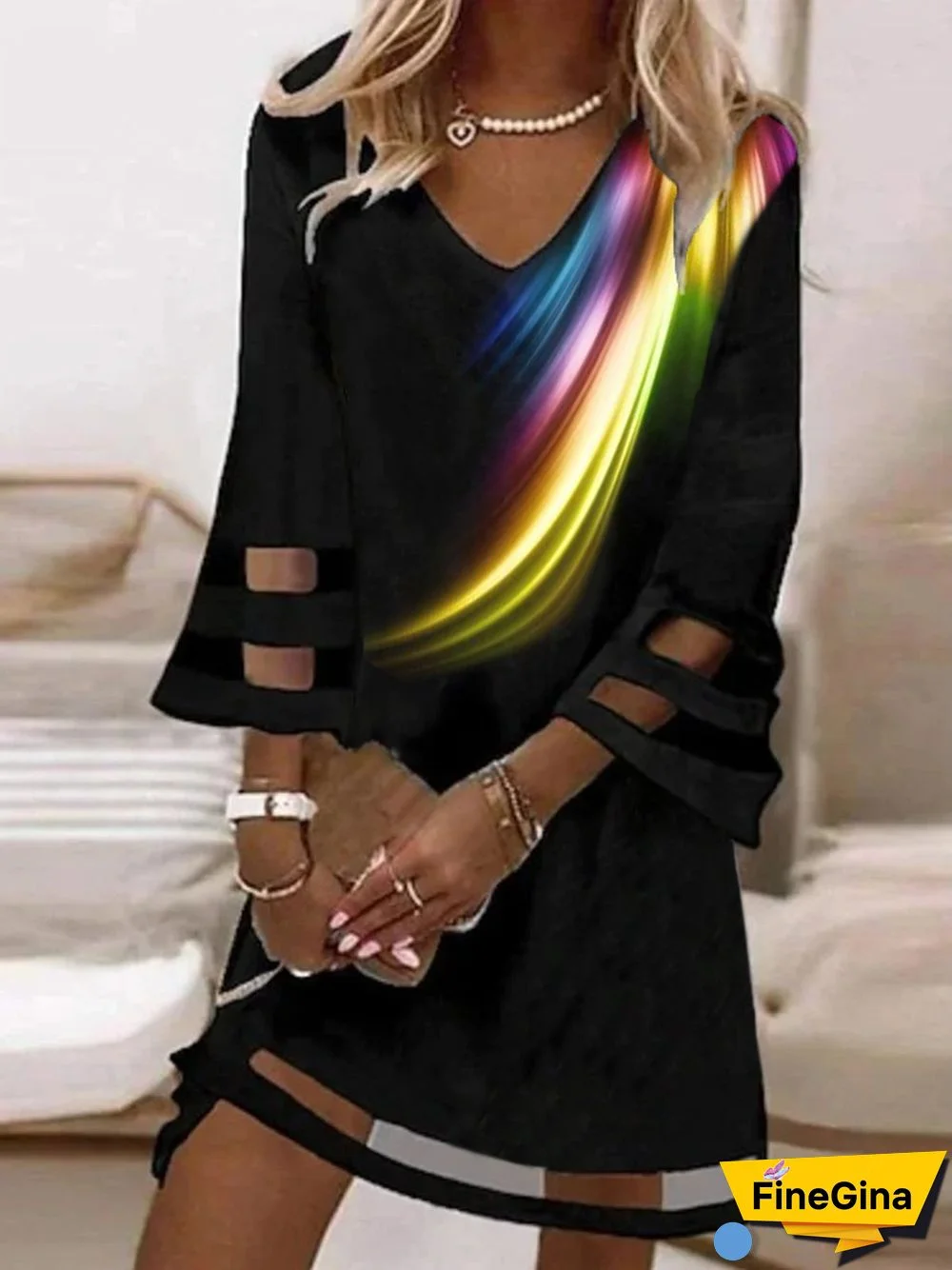 Casual Abstract Loose Three Quarter Loose Dresses